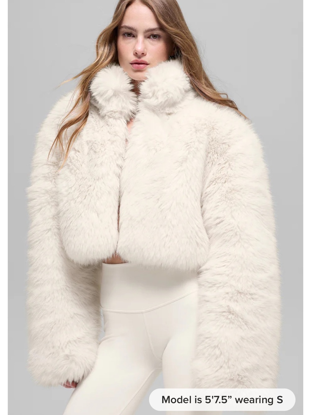 Alo Yoga Opulent Faux Fur Cropped Jacket in ivory Size M
